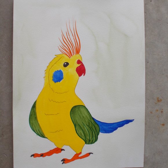 "Polly" parrot watercolor painting, 9"x12" - Picture 3 of 3